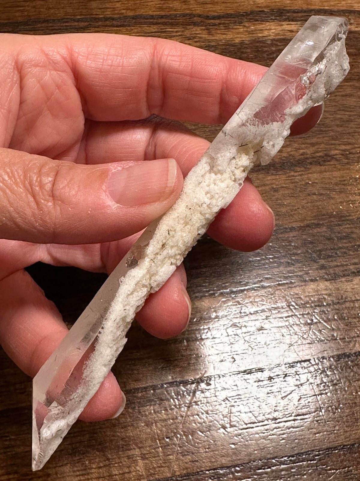 Natural Black Rutile and Snow White Lodalite Quartz Crystal Point with Penetrator Crystals #NC5961