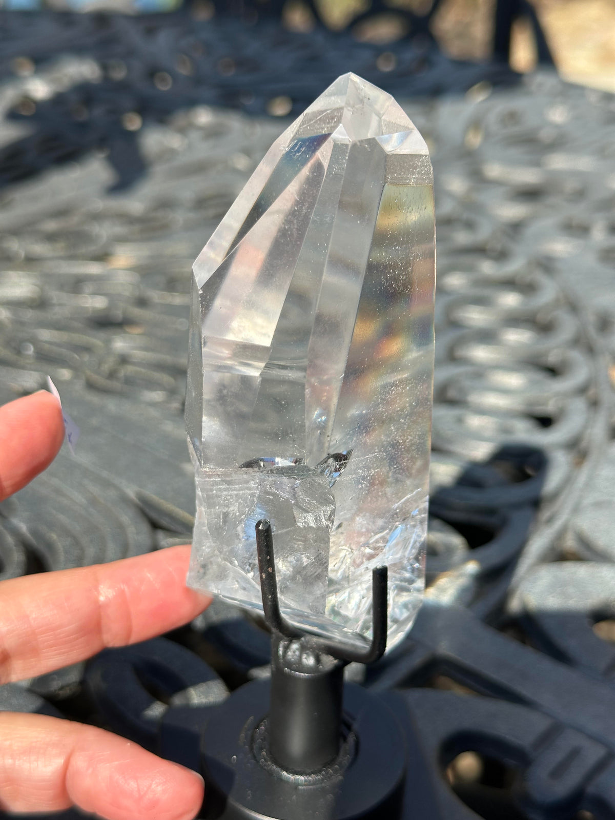 Partially Polished Lemurian Quartz Crystal Statement Piece with Rainbow and Spinning Stand #NC7949