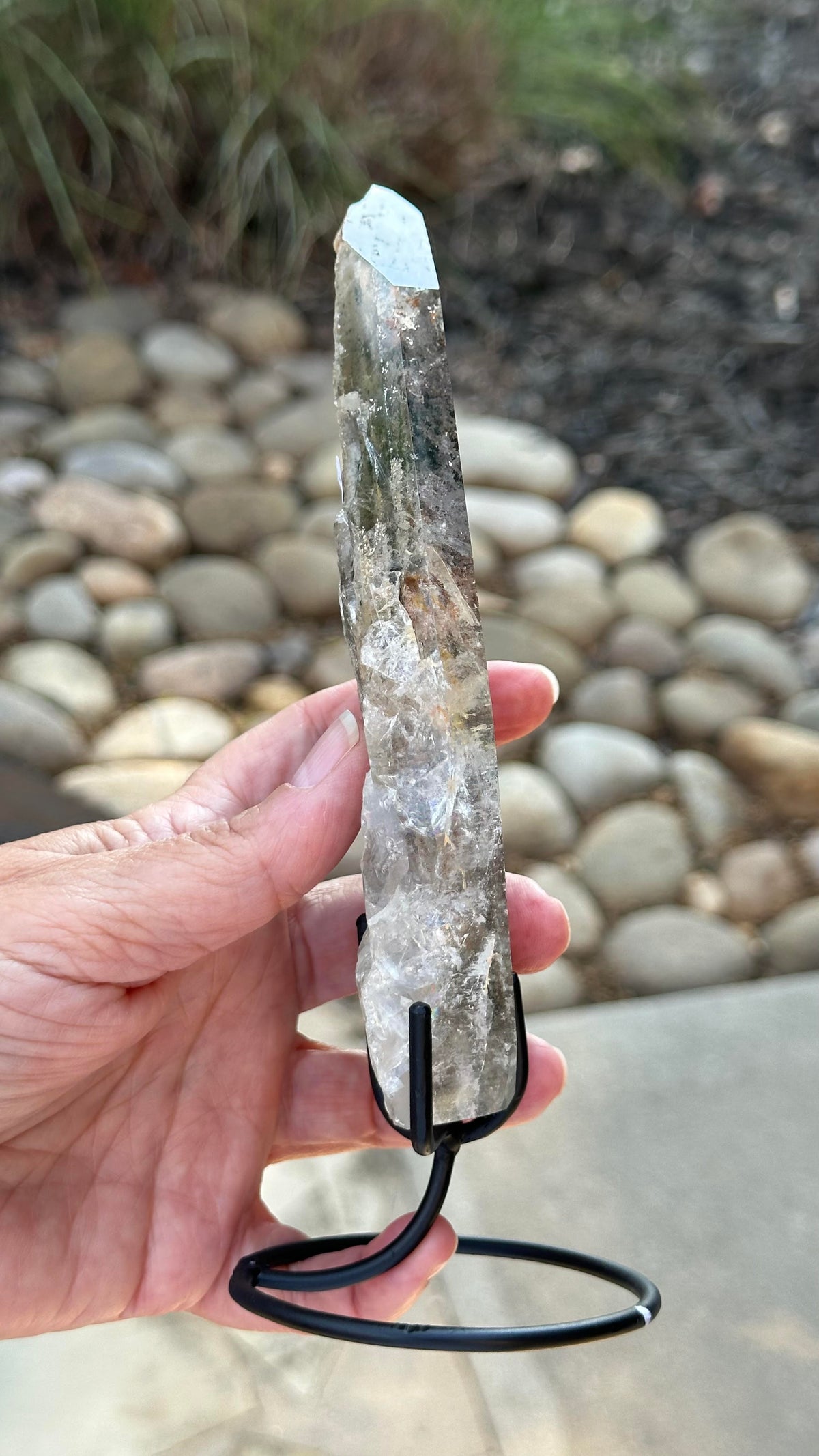 Garden Quartz Lodolite Statement Piece with Rainbow and Stand #NC7946
