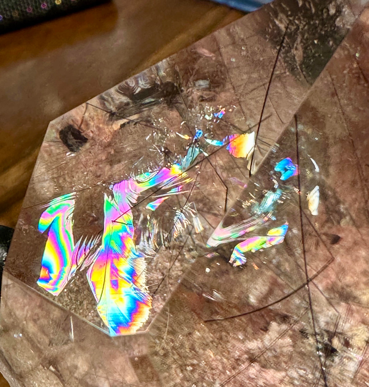 Rare Rainbow Rutilated Pink Lodolite Garden Quartz Crystal Freeform 296g #NC7953