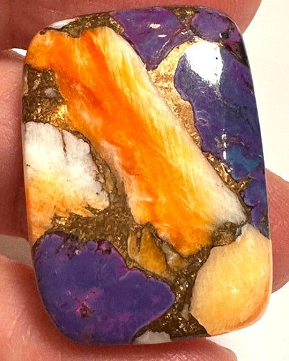 Spiny Oyster and Purple Turquoise Rectangle Cabochon 21x29mm #CAB7936