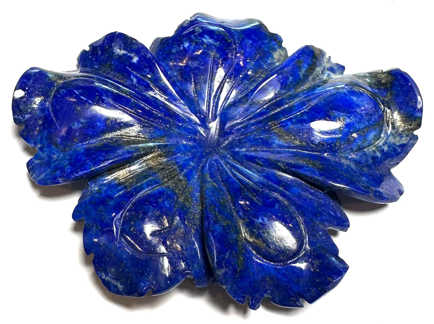 Premium Hand-Carved Lapis Lazuli Flower Cabochon, 2¾" x 2¼" - SP7872
