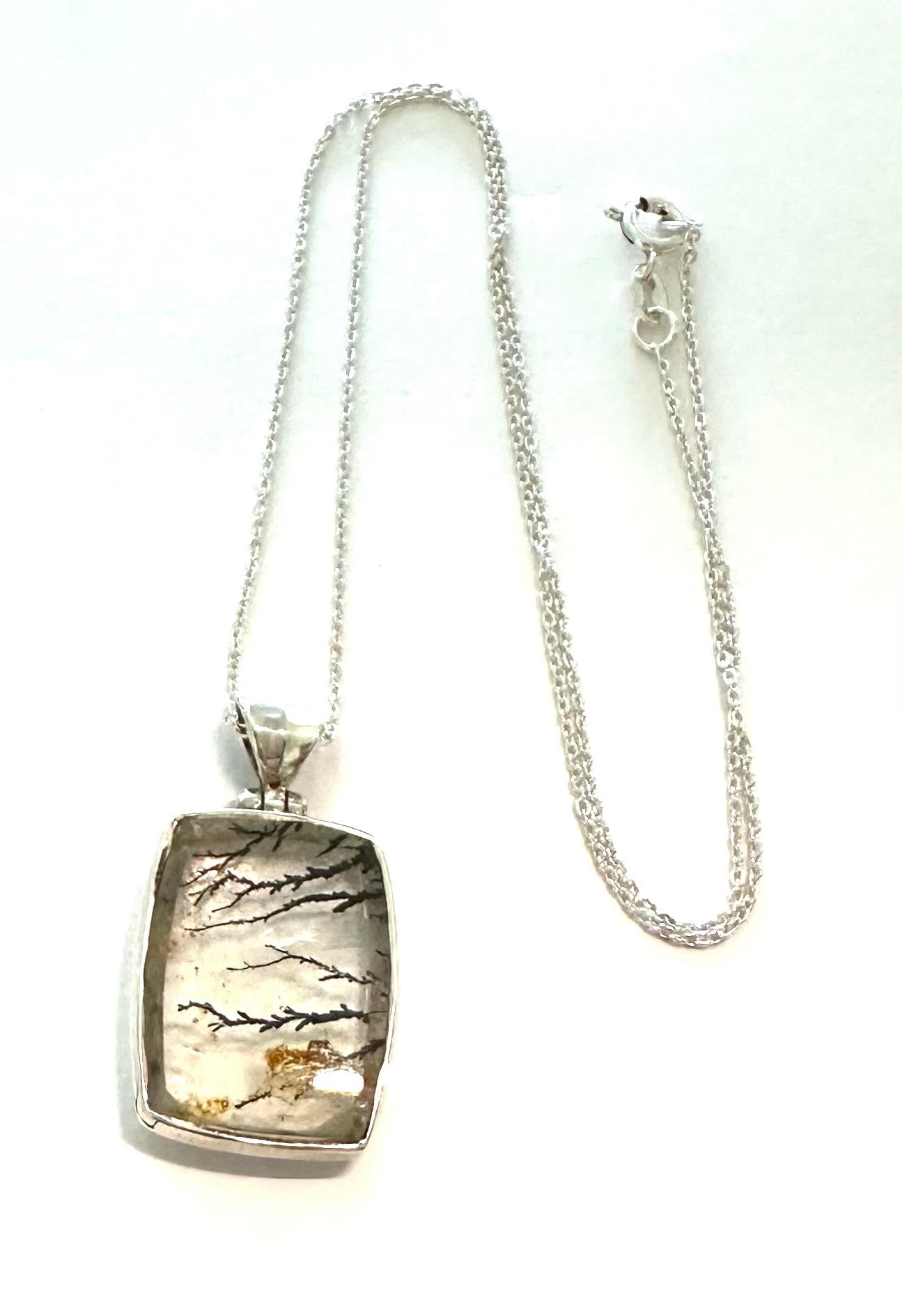 AAA Grade Dendritic Quartz Pendant Necklace with Hinged Sterling Silver Bail – 18” Chain SP7723