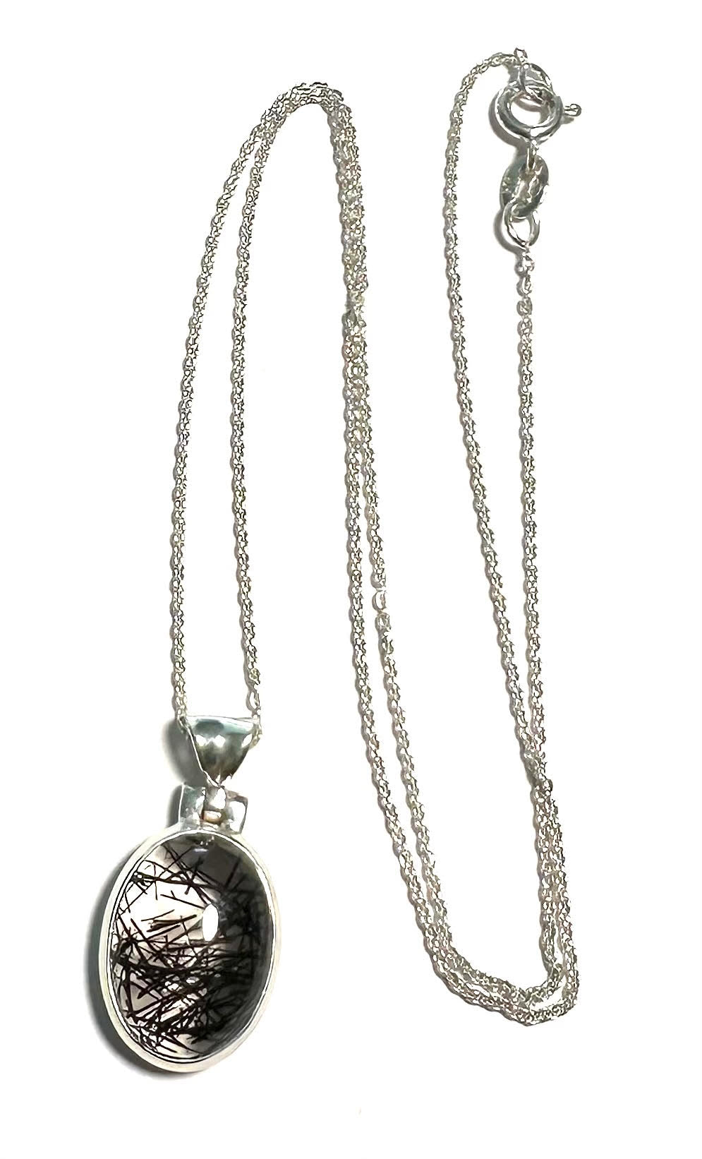 Black Rutile Quartz Pendant Necklace – Sterling Silver SP7725