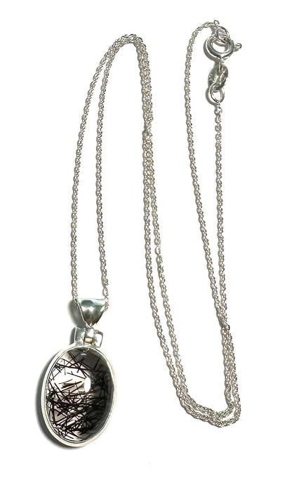 Black Rutile Quartz Pendant Necklace – Sterling Silver SP7725
