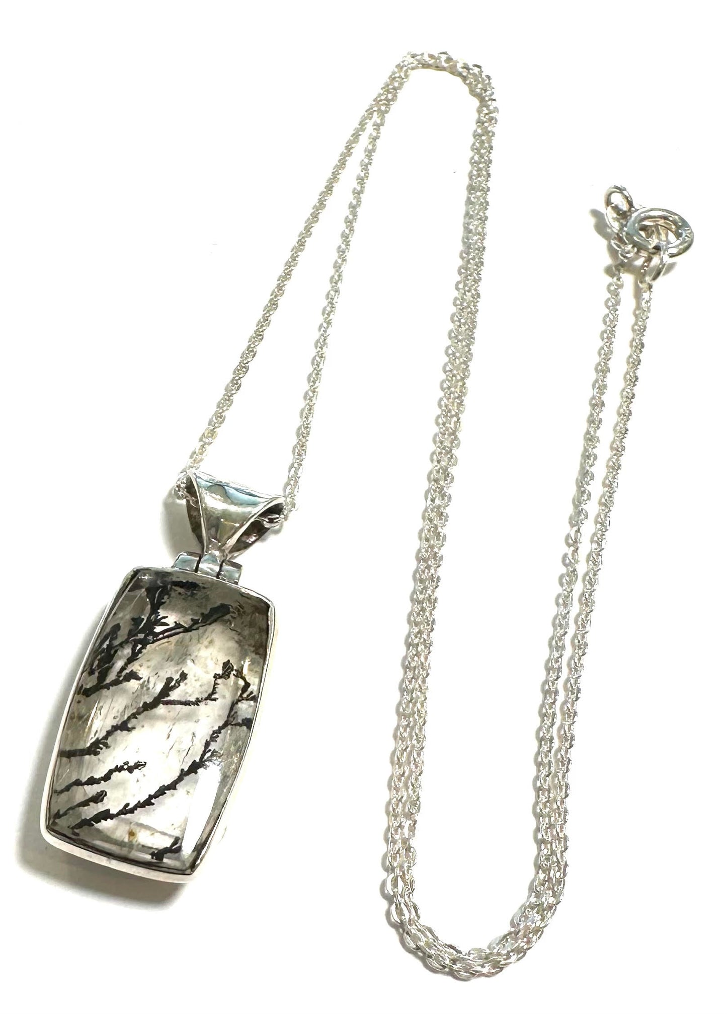 Dendritic Quartz Pendant Necklace with Hinged Sterling Silver Bail – 18” Chain SP7722