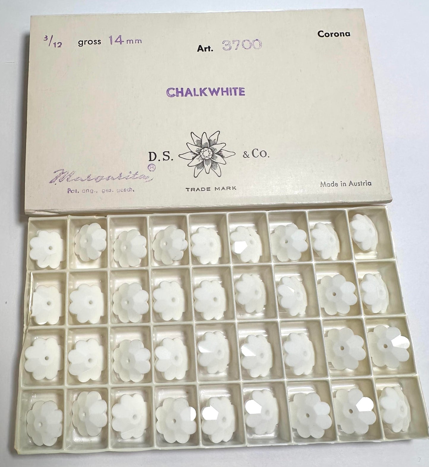 Vintage Swarovski Crystal Margaritas – Chalk White – 14mm – Article #3700 Original Packaging – #VB7914