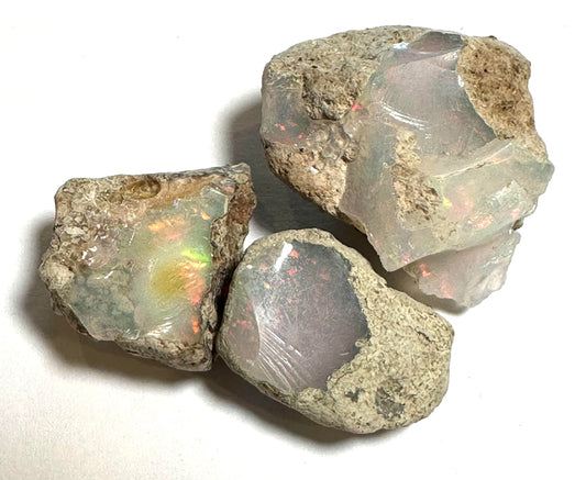 Rough Welo Ethiopian Opal in Matrix – Pink & Green Play-of-Color, 3-Piece Set #NC7999
