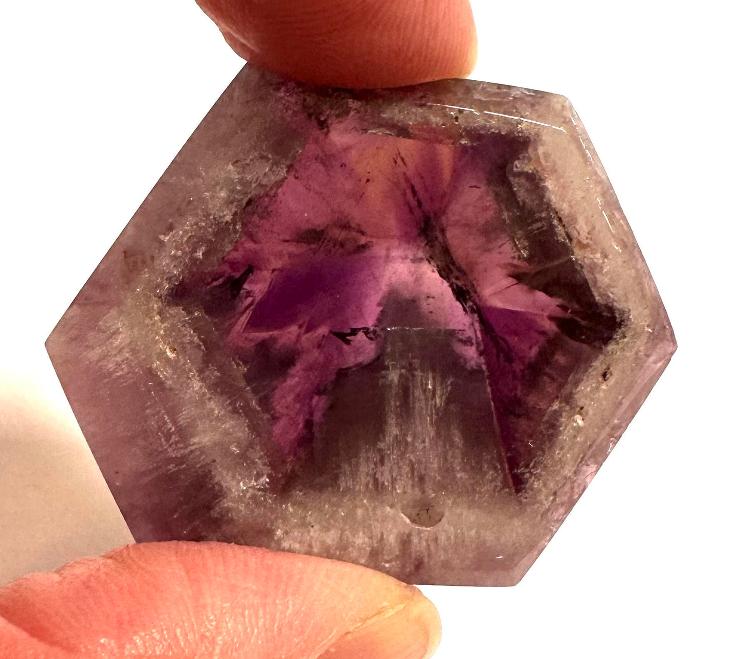Rare Natural Faceted Polished Trapiche Amethyst Slice with Citrine 38 x 34mm #NC7904