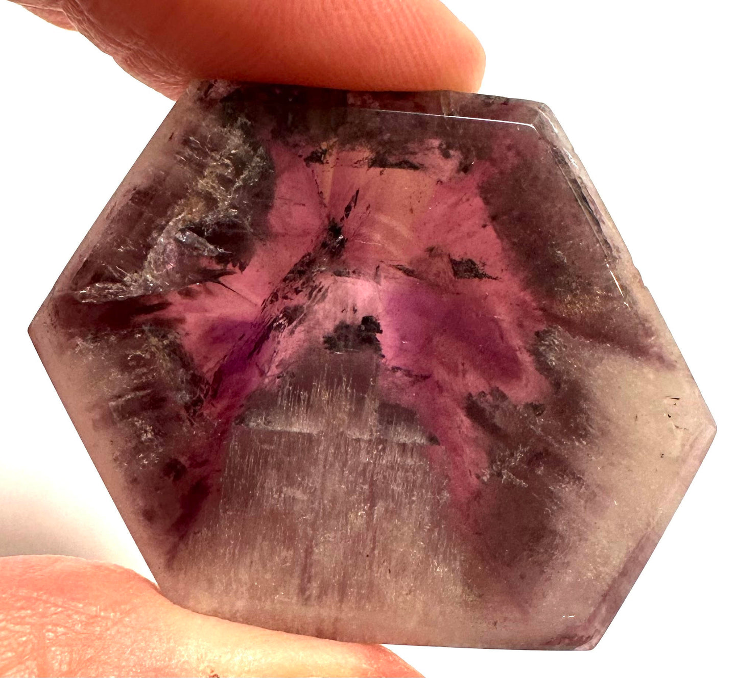 Rare Natural Faceted Polished Trapiche Amethyst Slice with Citrine 38 x 34mm #NC7904