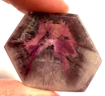 Rare Natural Faceted Polished Trapiche Amethyst Slice with Citrine 38 x 34mm #NC7904