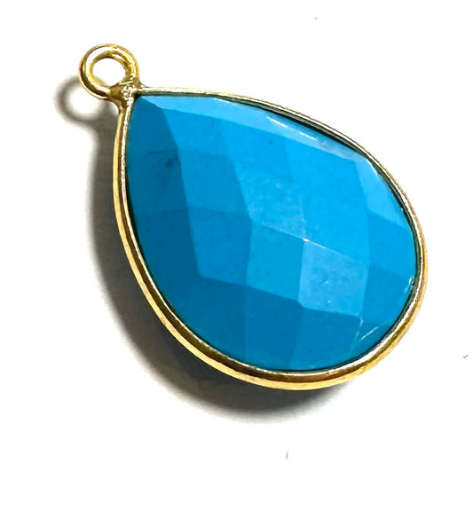 Faceted Turquoise and Vermeil Focal Tear Focal Bead  14 x 22mm - SP1627