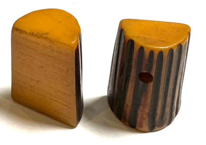 Vintage Butterscotch Bakelite Jewelry Components Pair – Woodgrain Design – Shru Hoard – 15x23mm  #BAKE3089