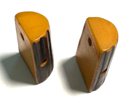Vintage Butterscotch Bakelite Jewelry Components Pair – Double Blind-Drilled – Woodgrain Design – Shru Hoard – 15x23mm  #BAKE3090