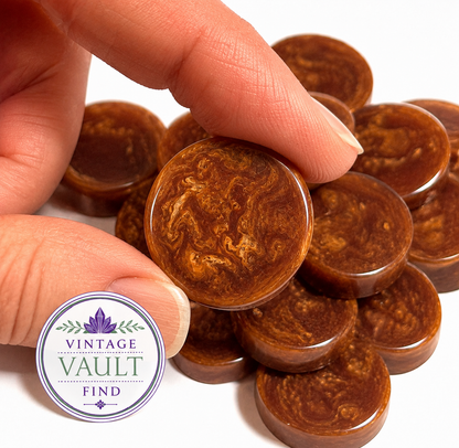 Vintage End-of-Day Bakelite Discs – Rosy Brown & Caramel Swirl – 22mm Pair – #BAKE3088