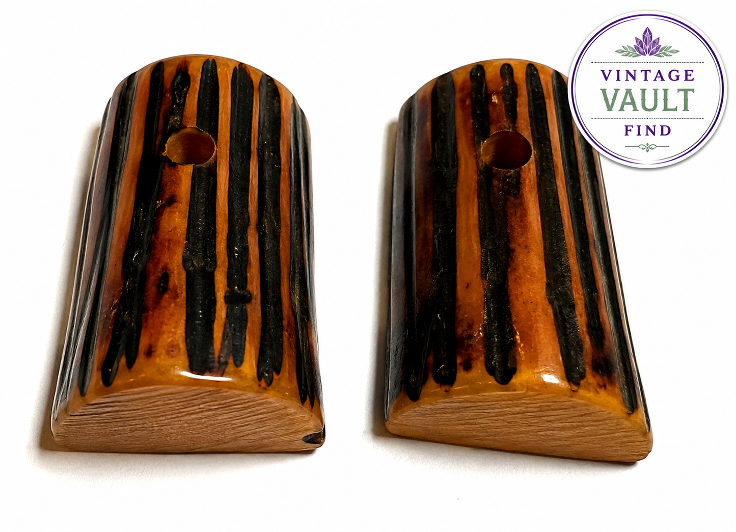 Vintage Butterscotch Bakelite Jewelry Components Pair – Woodgrain Design – Shru Hoard – 15x23mm  #BAKE3089