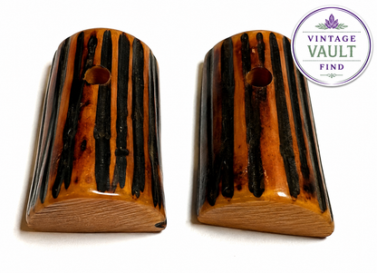 Vintage Butterscotch Bakelite Jewelry Components Pair – Woodgrain Design – Shru Hoard – 15x23mm  #BAKE3089