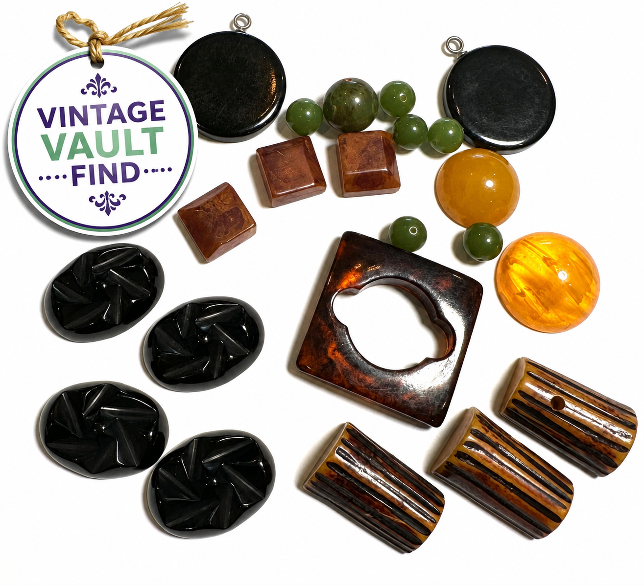 One of a Kind Vintage Bakelite Beads and Components Lot - VB819