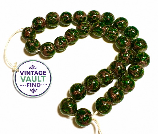 Rare Vintage Japanese Green Aventurine Glass Beads 12mm Original Coro Strand #VB821