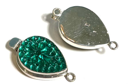 Sterling Silver Crystal Pear Clasps – Emerald Item #SALE6568