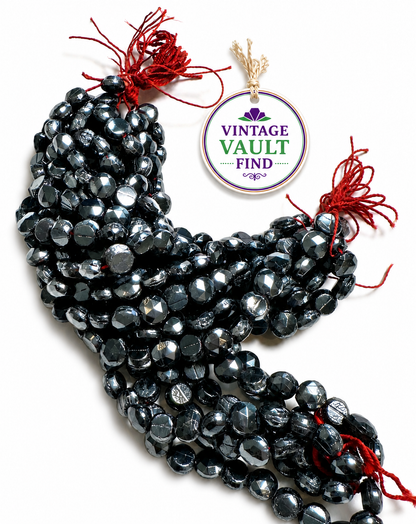Vintage Czech Hematite Metallic Nailhead Glass Beads 4mm Partial Master Hank #VB113