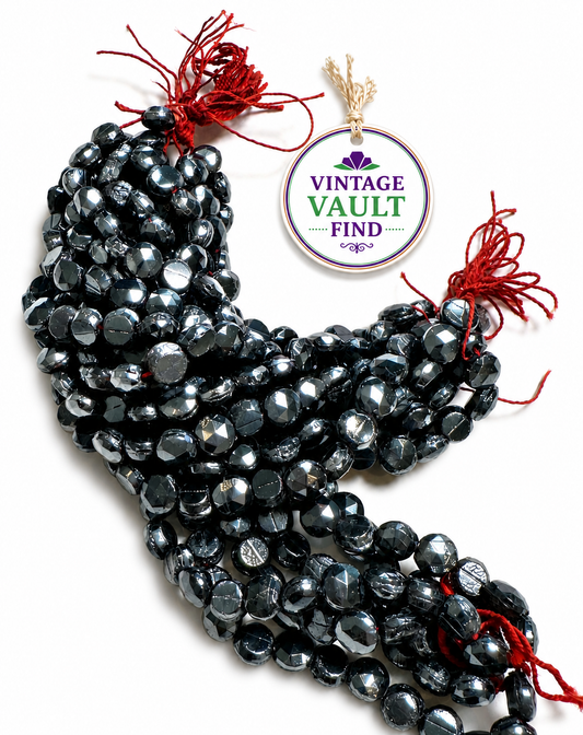 Vintage Czech Hematite Metallic Nailhead Glass Beads 4mm Partial Master Hank #VB113