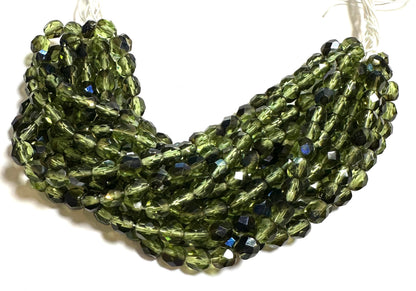 Vintage Hank of Czech Olive Green Glass Beads 6mm VB2875