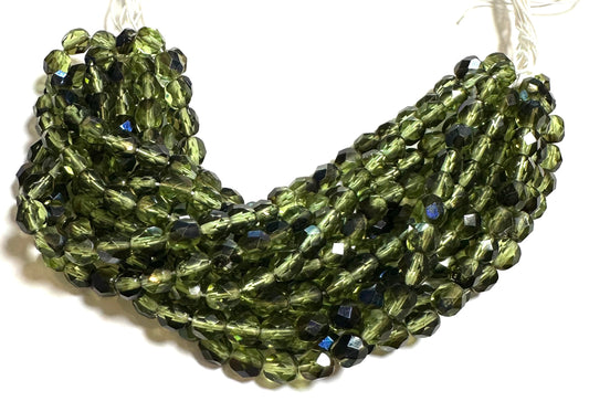 Vintage Hank of Czech Olive Green Glass Beads 6mm VB2875