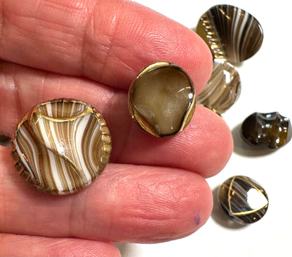 Vintage Czech Glass Shank Button Collection Marbled Cocoa Art Glass Lot #VB117
