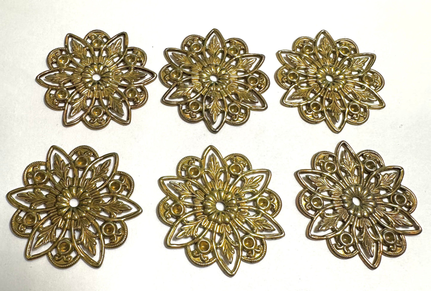Vintage Brass Floral Stampings, 32mm (1¼") New Old Stock Miriam Haskell VF7915