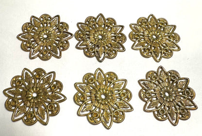 Vintage Brass Floral Stampings, 32mm (1¼") New Old Stock Miriam Haskell VF7915