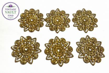 Vintage Brass Floral Stampings, 32mm (1¼") New Old Stock Miriam Haskell VF7915
