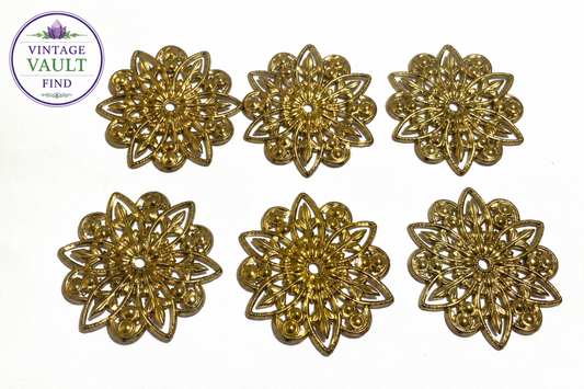 Vintage Brass Floral Stampings, 32mm (1¼") New Old Stock Miriam Haskell VF7915