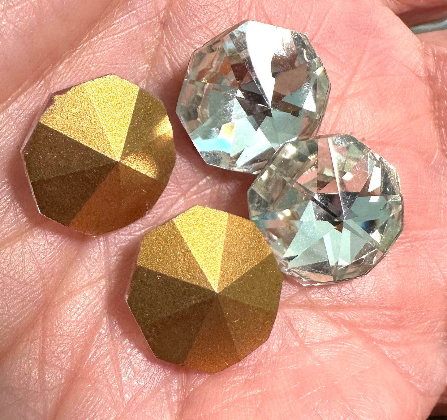Vintage Octagon Gold Foil Back Crystals (14mm) – 16 Piece Lot – VB6600