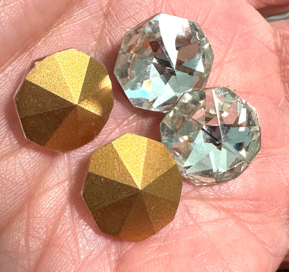 Vintage Octagon Gold Foil Back Crystals (14mm) – 16 Piece Lot – VB6600
