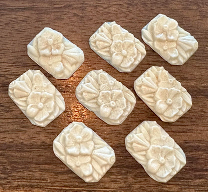 Vintage German Ivory Floral Glass Cabochons 19 x 25mm Lot of 8 #VB107