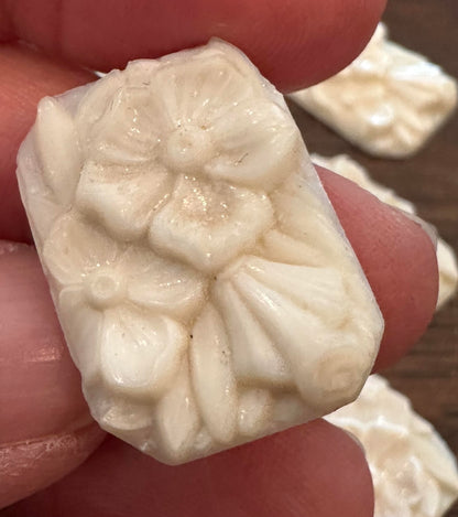 Vintage German Ivory Floral Glass Cabochons 19 x 25mm Lot of 8 #VB107