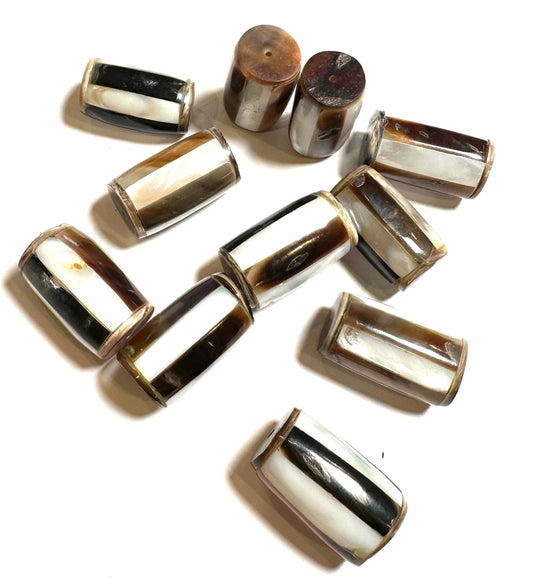 Vintage Shell & Horn Inlaid Barrel Beads – One-of-a-Kind Lot- SP7842