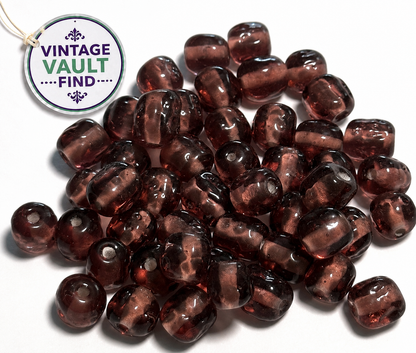 Vintage Miriam Haskell Collection Dark Amethyst White Heart Dimple Baroque Glass Beads 8mm #12535