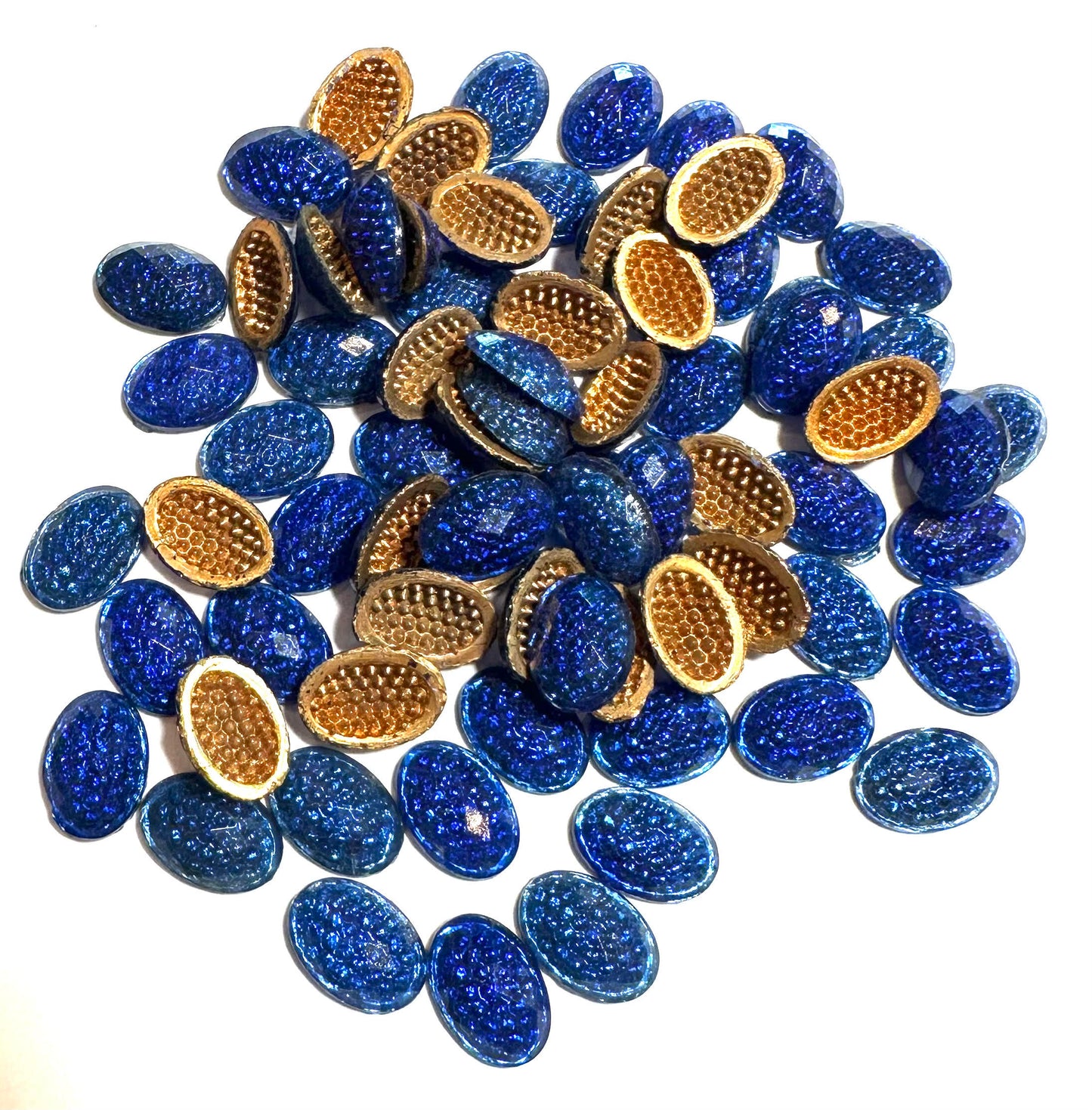 Vintage Cobalt Blue Reflector Cabochon Ovals, 7 x 10mm #CAB7910