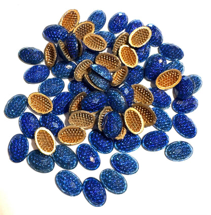 Vintage Cobalt Blue Reflector Cabochon Ovals, 7 x 10mm #CAB7910