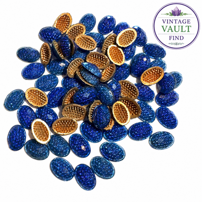 Vintage Cobalt Blue Reflector Cabochon Ovals, 7 x 10mm #CAB7910