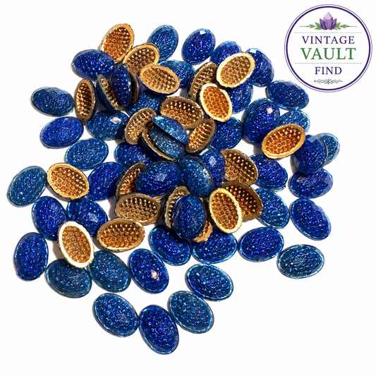 Vintage Cobalt Blue Reflector Cabochon Ovals, 7 x 10mm #CAB7910