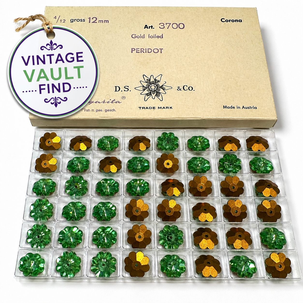 Vintage Swarovski Crystal Margarita 12mm Peridot Gold Foiled 48 Pack - VB818
