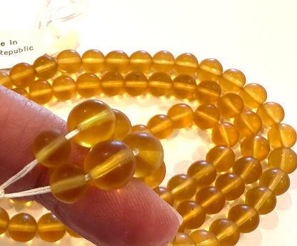 Vintage Czech Matte Topaz Round Glass Beads, 8mm – 24" Strand | Made in Czech Republic #VB322