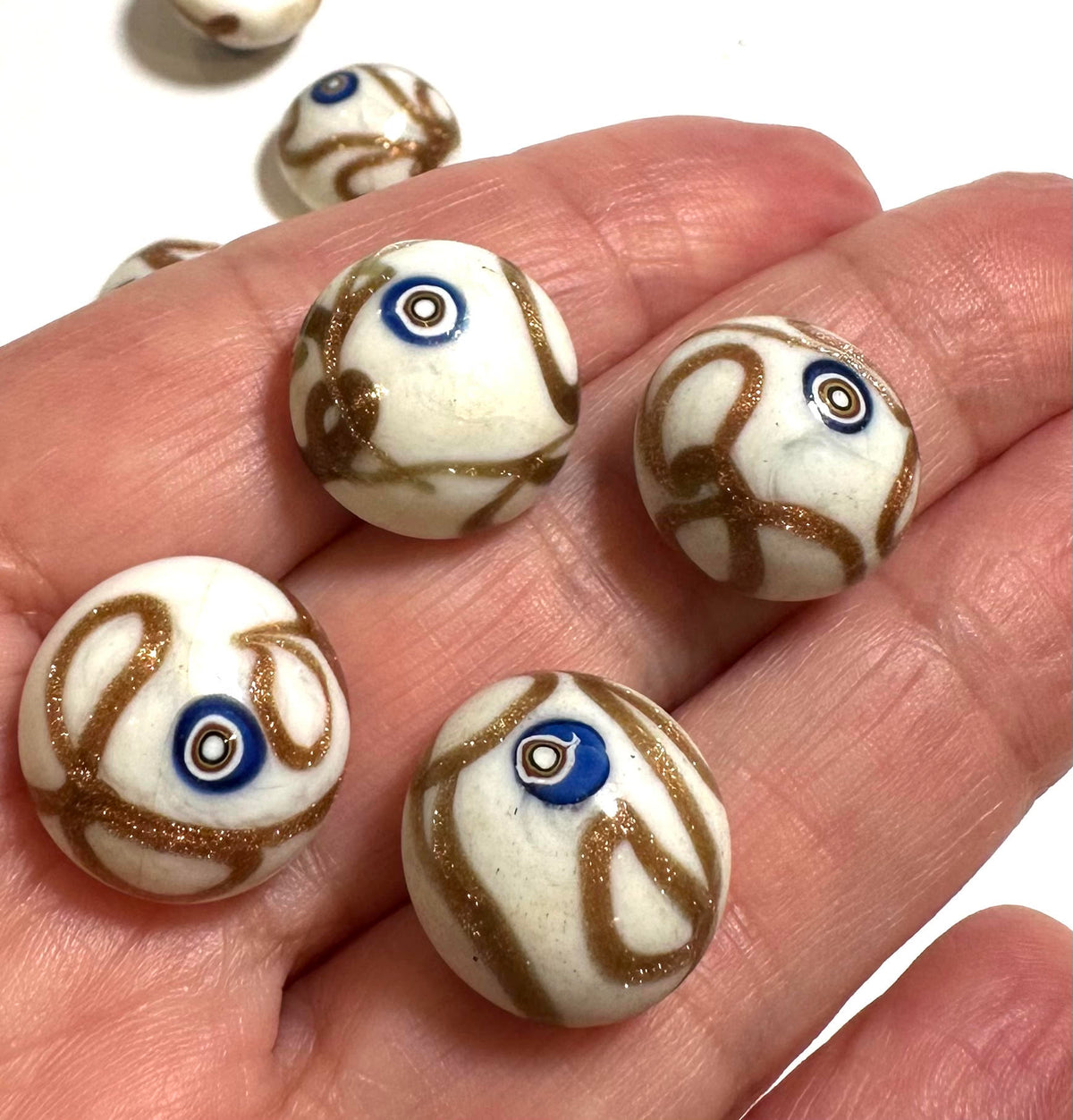 Vintage Vault Find Vintage Czech Wedding Cake Glass Cabochon Gold Aventurine Blue Eye 18mm #V7934