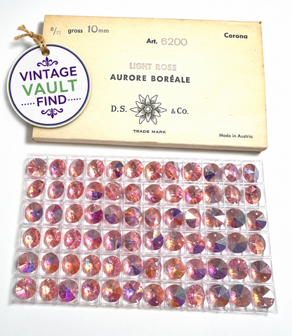 Vintage Vault Swarovski Crystal Dangle Beads Article #6200 Light Rose Aurora Borealis 10mm #V7935