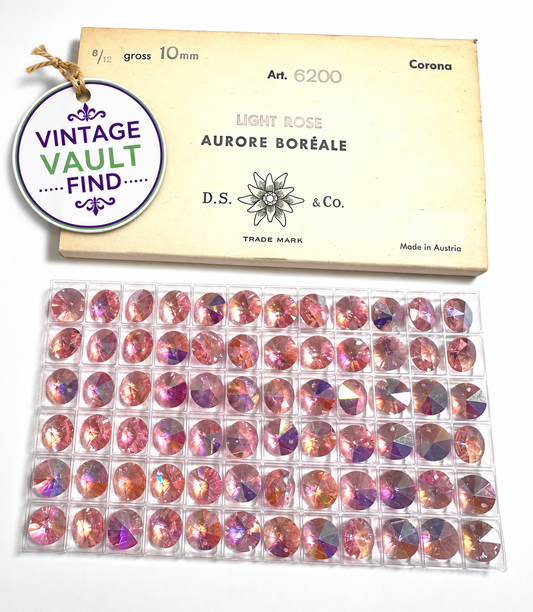 Vintage Vault Swarovski Crystal Dangle Beads Article #6200 Light Rose Aurora Borealis 10mm #V7935