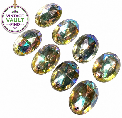 Vintage West German Aurora Borealis Glass Sew Ons 18 x 24mm Gold Foil Backed Lot of 8 #VB115