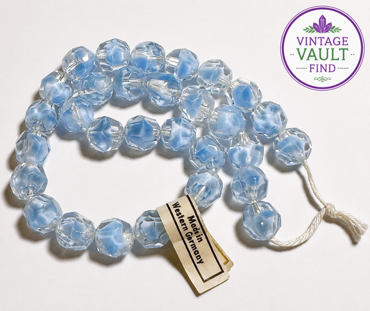 Vintage West German Blue Givre Faceted Crystal Beads with Original Tag 10mm  #VB102